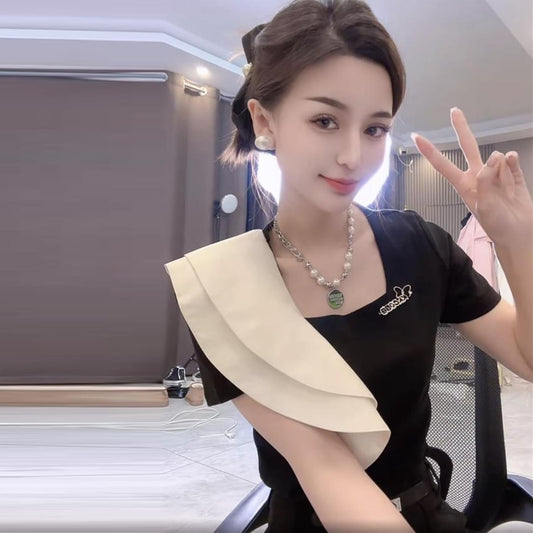 【tops】スクエアネックフリルTシャツG20957