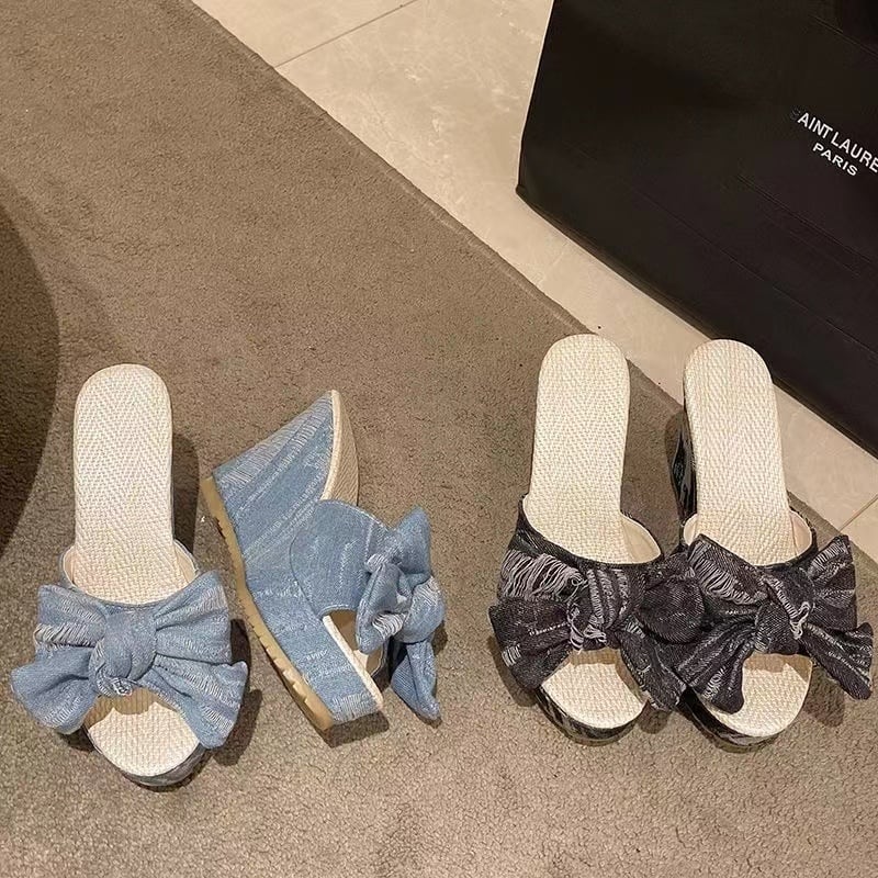 【Shoes】ウェッジヒールサンダルリボン付き  Ｋ0126