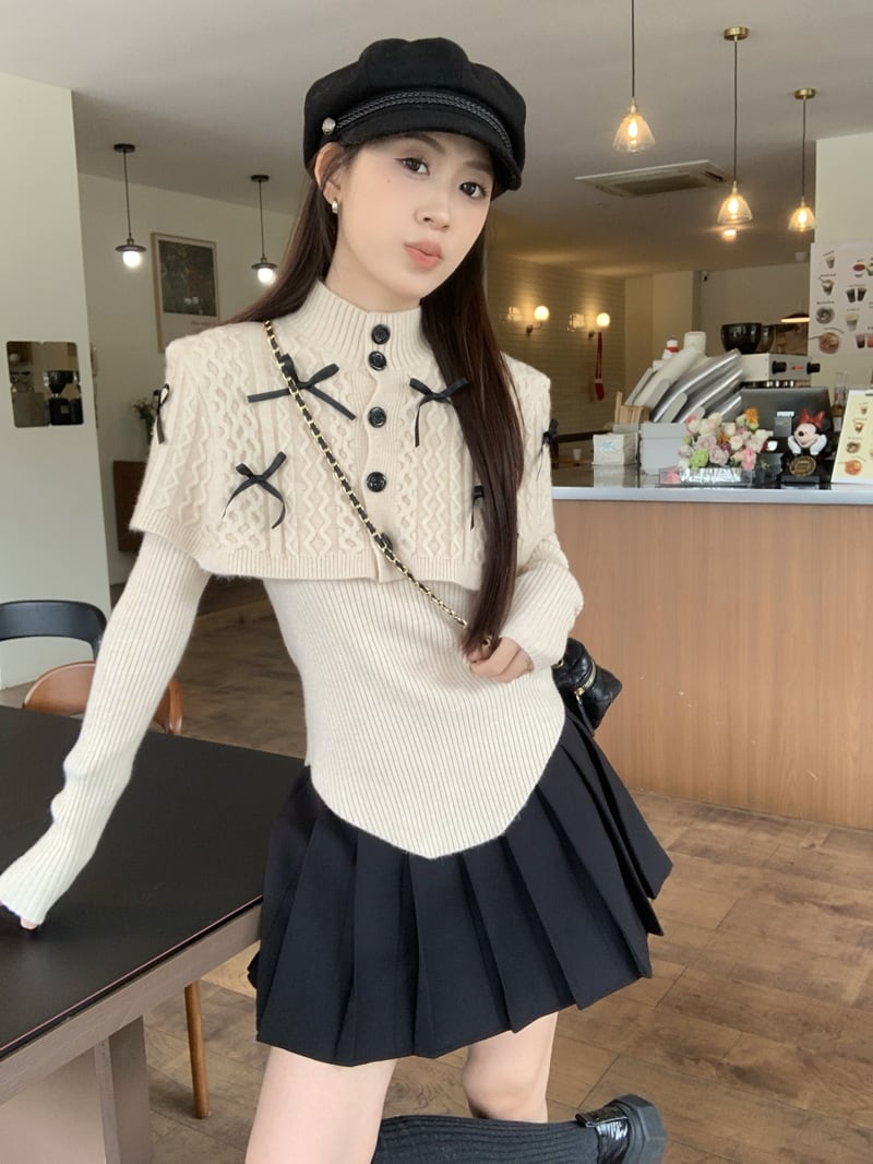 【tops】リボン付きニットトップス　M27620