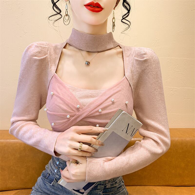 【tops】パールチュールコンビニットトップス　M28267