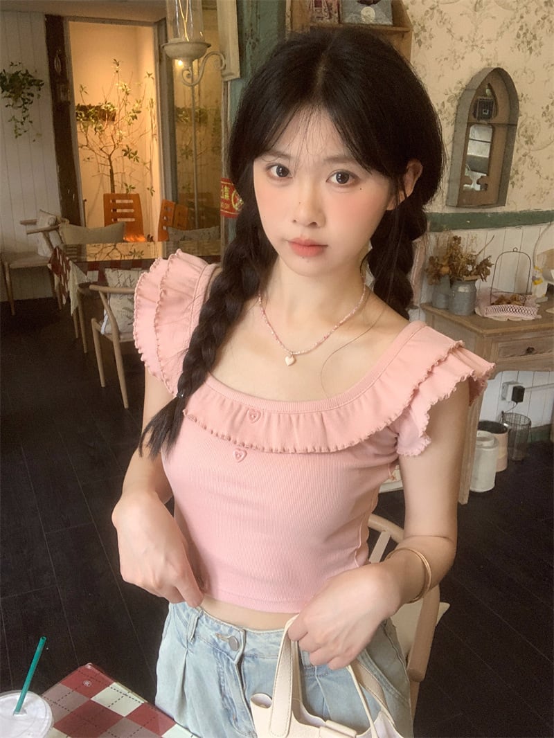 【tops】ギャザーフリルTシャツ　M25238
