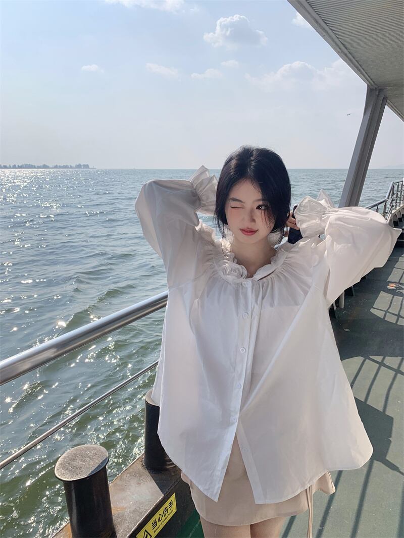 【tops】立体フラワーシャツブラウス　M29823