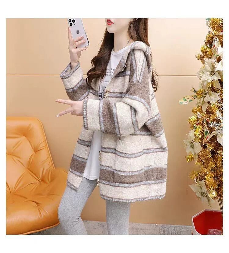 【outer】ボーダー柄ニットカーデ　M27091