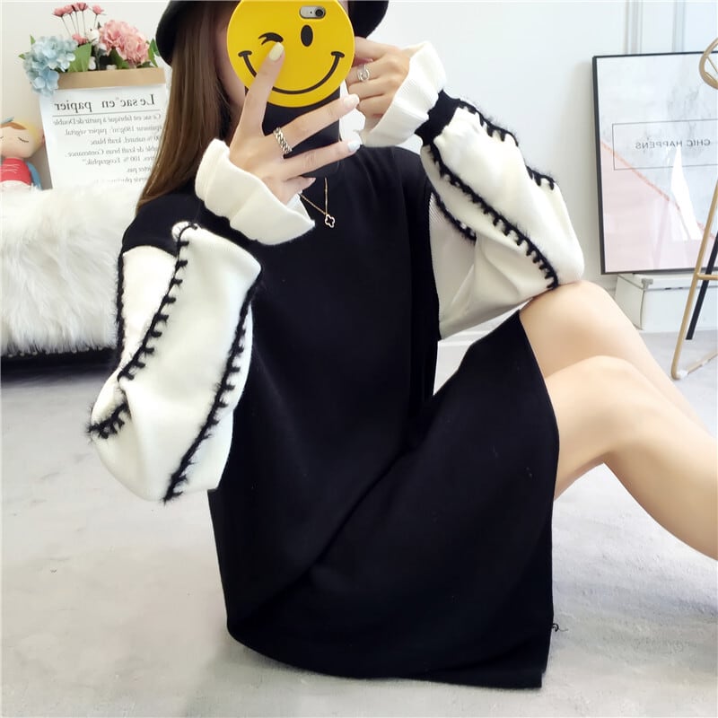 【dress】美人度アップ!気質満点スウィートスカラップスリーブ厚手ニットワンピース G3284