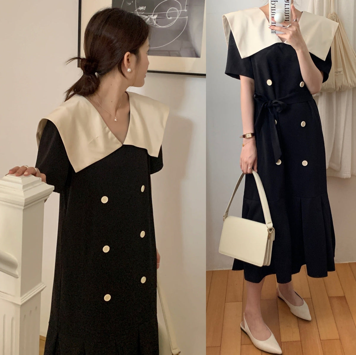 【dress】フリルダブルボタンワンピース　M24745