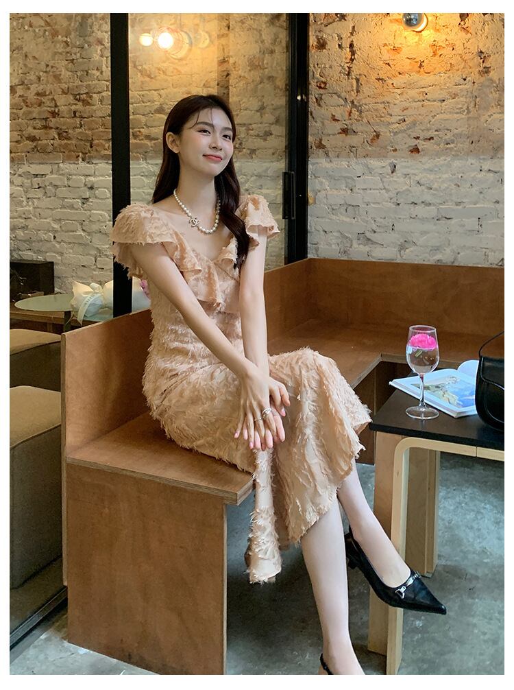 【dress】Vネックフリンジワンピース G20071