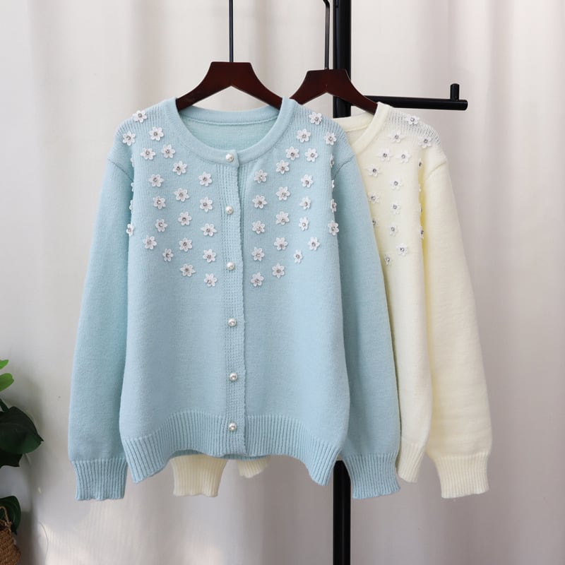 【outer】立体フラワービジューニットカーデ　M28539
