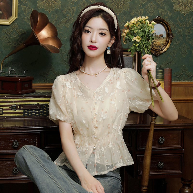 【tops】シフォン花柄ブラウスG21548