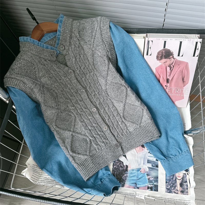 【outer】デニム切り替えニットカーデ　M25579