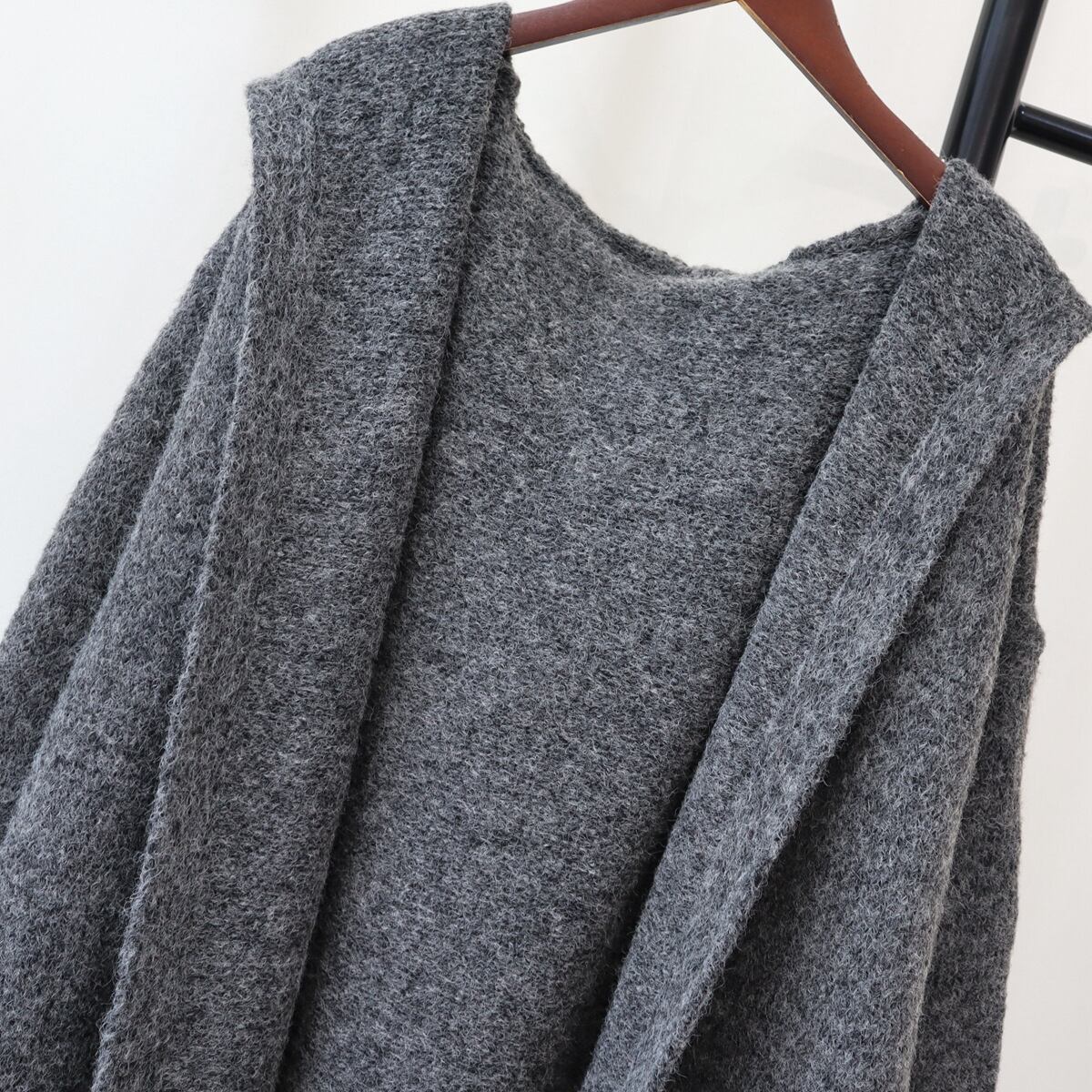 【outer】フード付きロング丈ニットカーデ　M27603