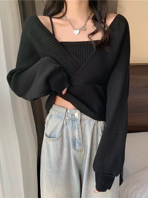 【tops】切り替えニットセーター　M25895