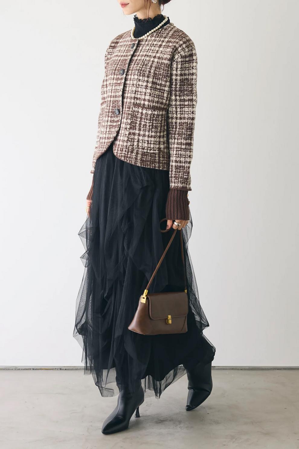 【outer】チェック柄ショートコート　M28385