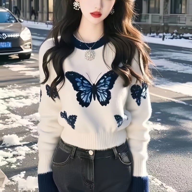 【tops】プリントニットセーター　M28980