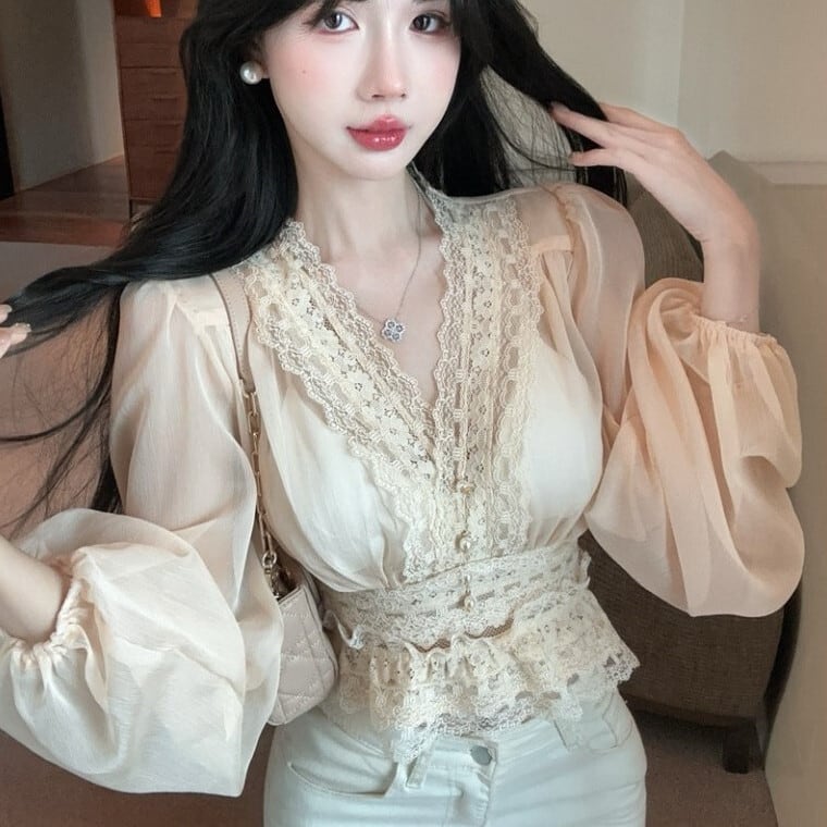 【tops】レースドッキングブラウス　M29390