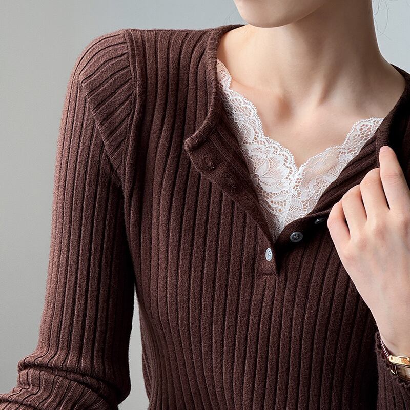 【tops】レースドッキングニットトップス Q6969