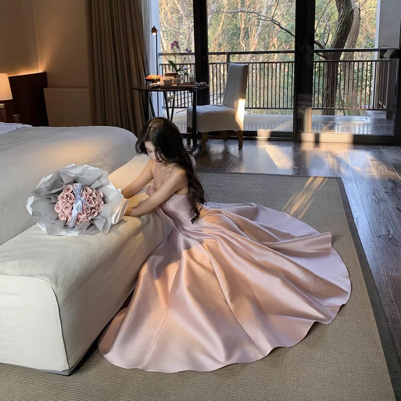 【dress】リボン付きフレアロングキャミワンピース Q8380
