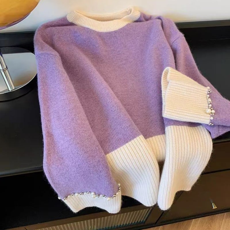【tops】クルーネックパールニットセーター　M29190