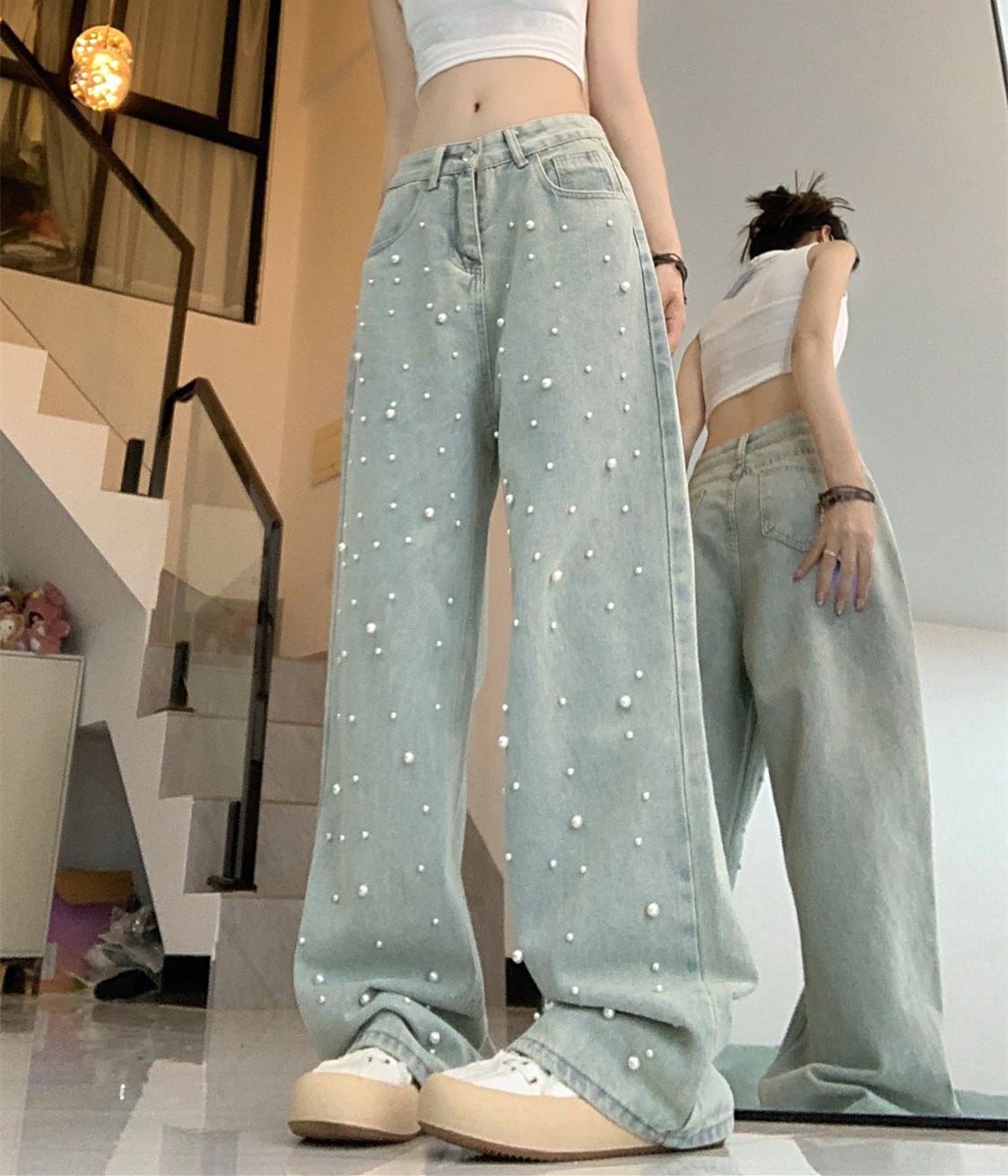 【bottoms】パールデニムガウチョパンツG20418