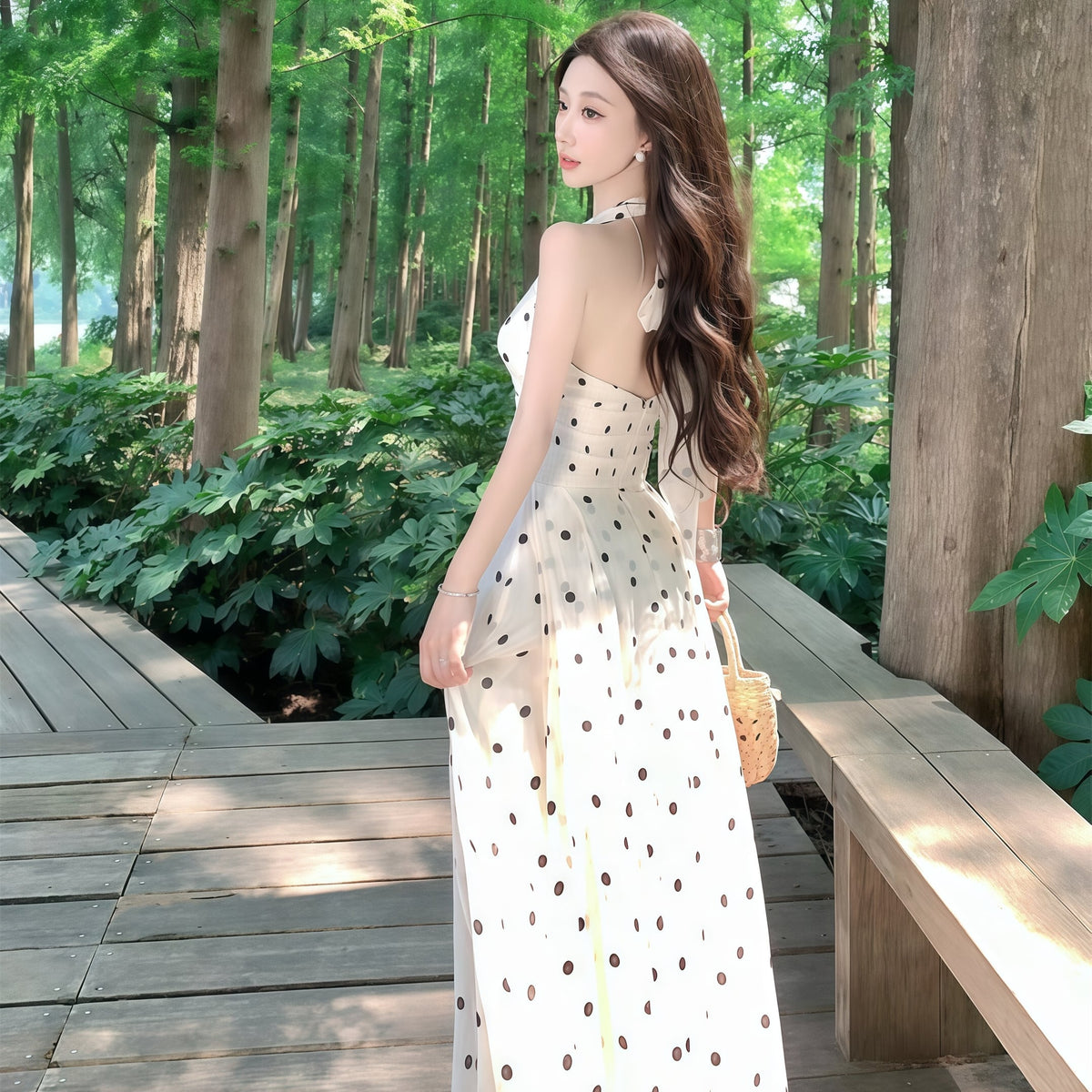 【dress】ホルターネックドット柄ワンピース　M32167