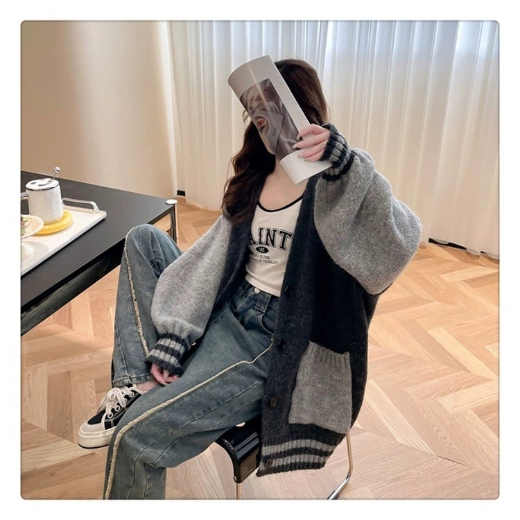 【outer】配色切り替えニットカーデ　M27503