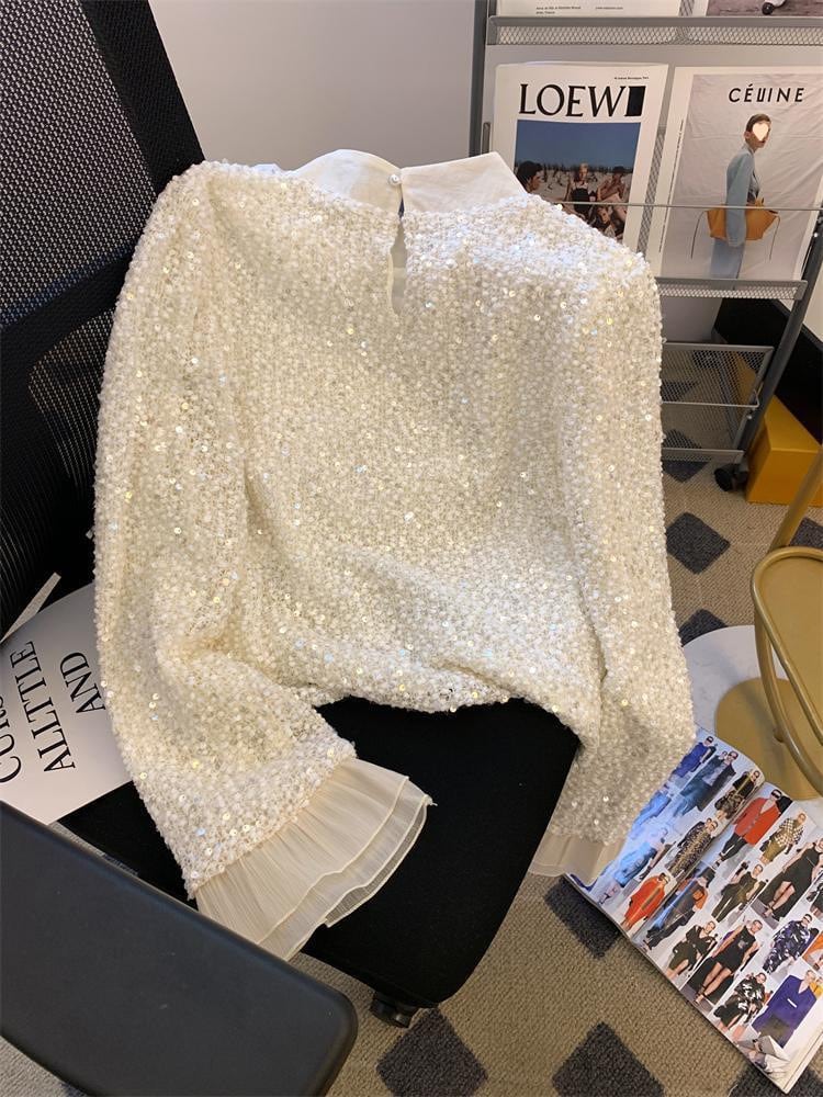 【tops】スパンコールシャツトップス　M28910