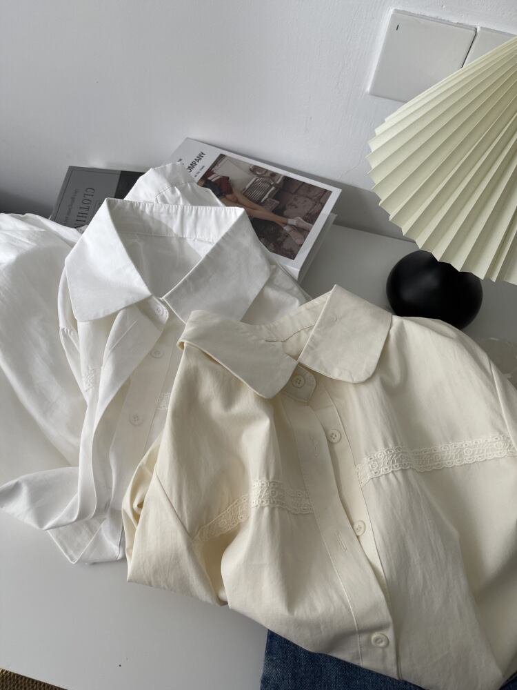 【tops】レース切り替えシャツブラウス　M29700