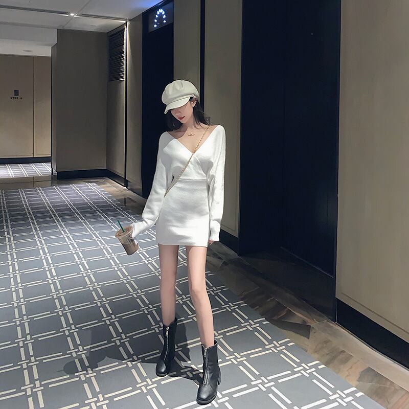 【dress】Vネックニットワンピース　M18712