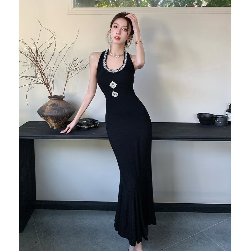 【dress】ビジューホルターネックワンピース　M29726