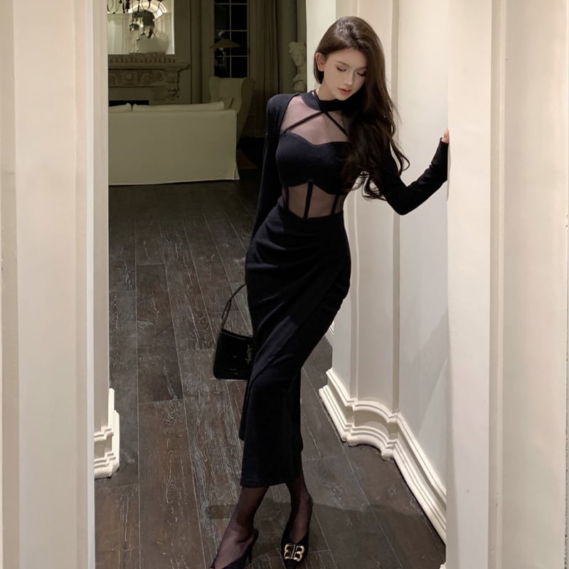【dress】チュールドッキングワンピース Q7834