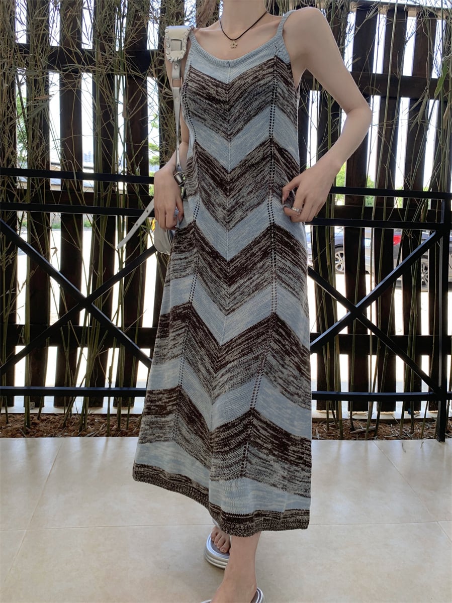 【dress】ストライプ柄ニットキャミワンピース G21561