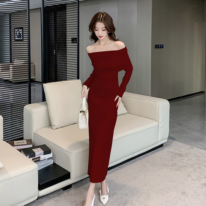 【dress】オフショルダーニットワンピース　M28026