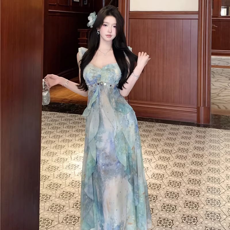 【dress】カラフルロングキャミワンピース Q8278