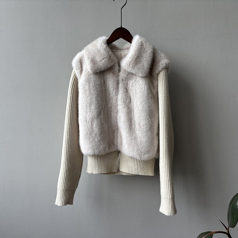 【outer】ファードッキングニットカーディガン Q7378