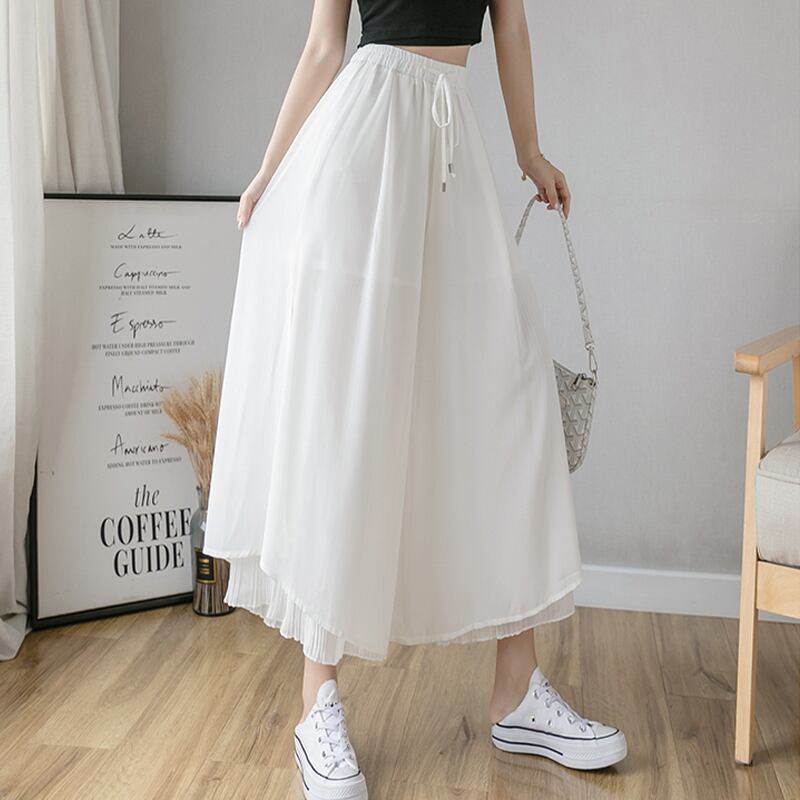 【bottoms】絶対欲しいシンプルカジュアル無地合わせやすいハイウエスト九分丈ガウチョパンツF0017