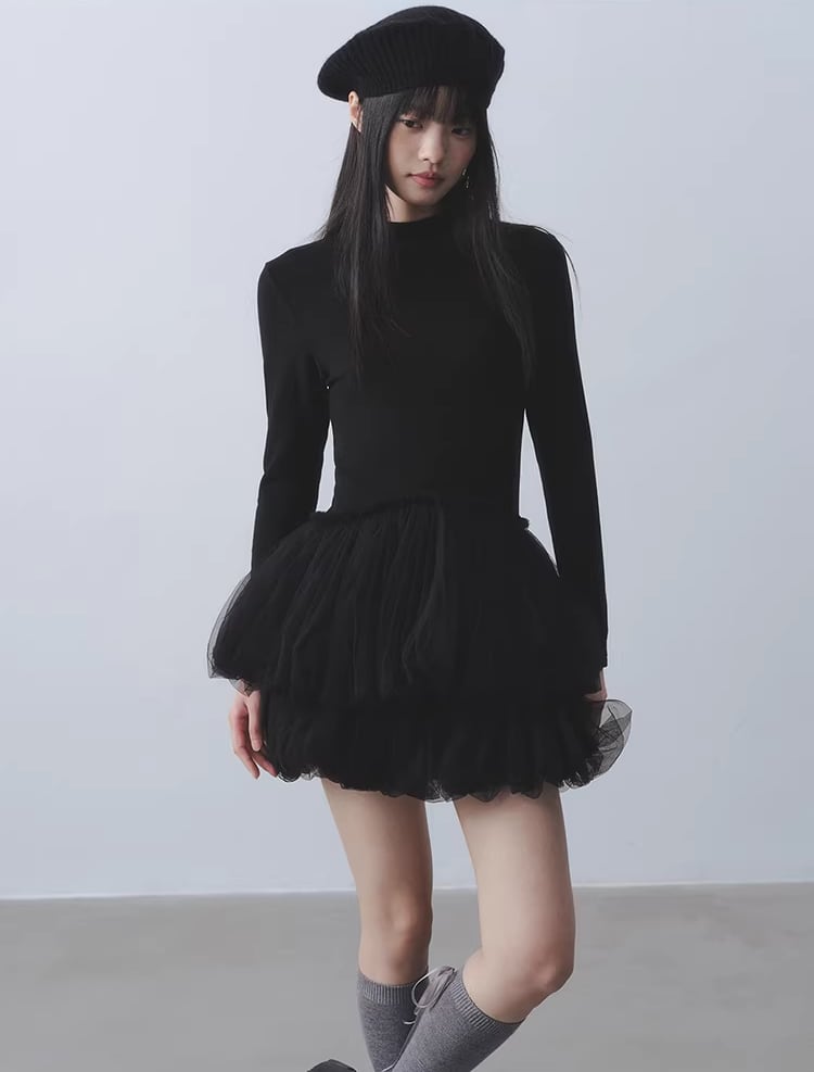 【dress】チュールドッキングティアードワンピース Q7964