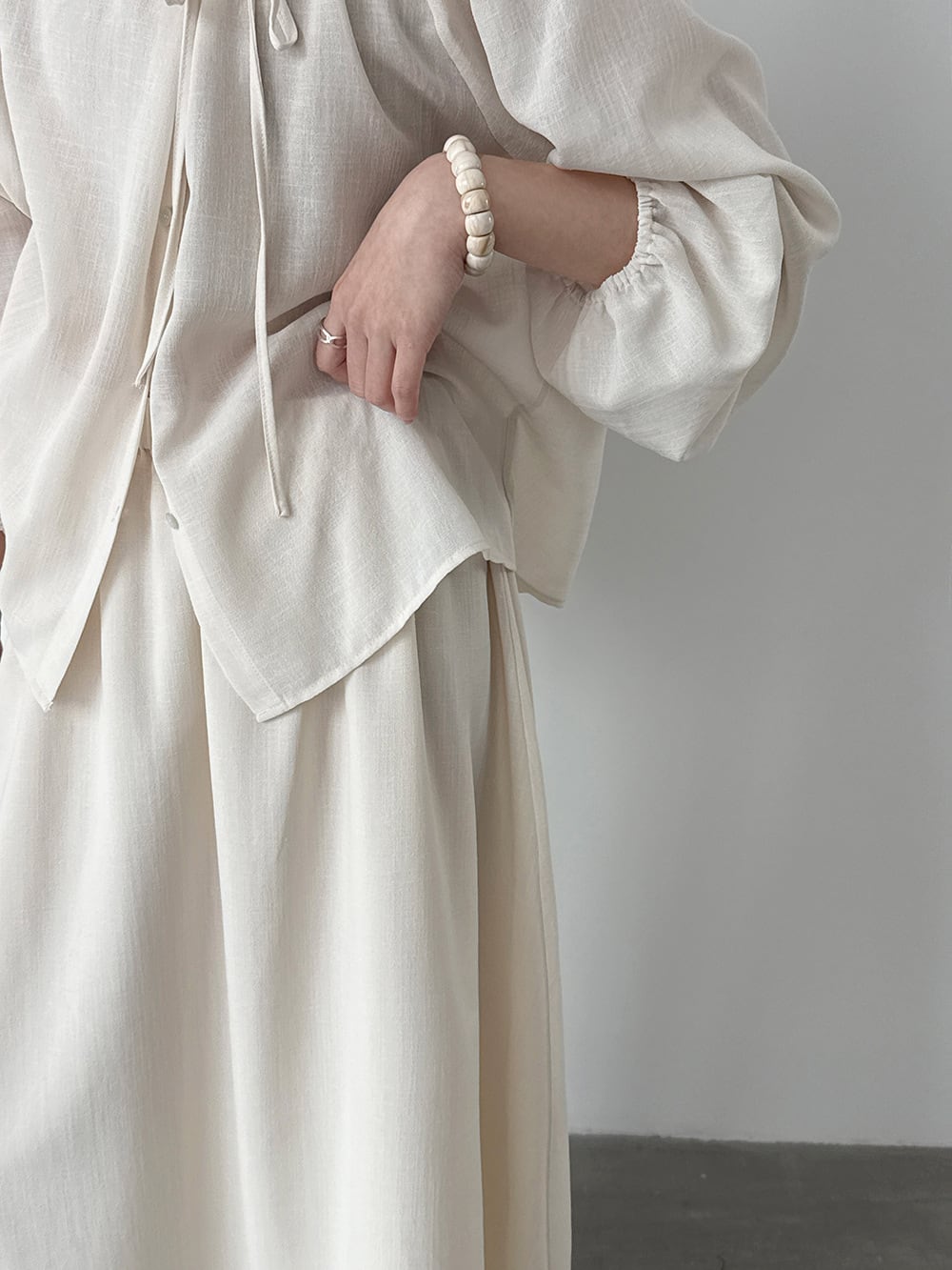 【set】リボン付きトップス×ロングスカートセット Q8324