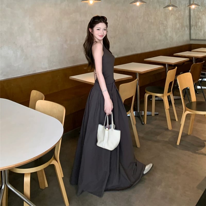 【dress】ノースリーブフェイクレイヤードロングワンピース Q8500