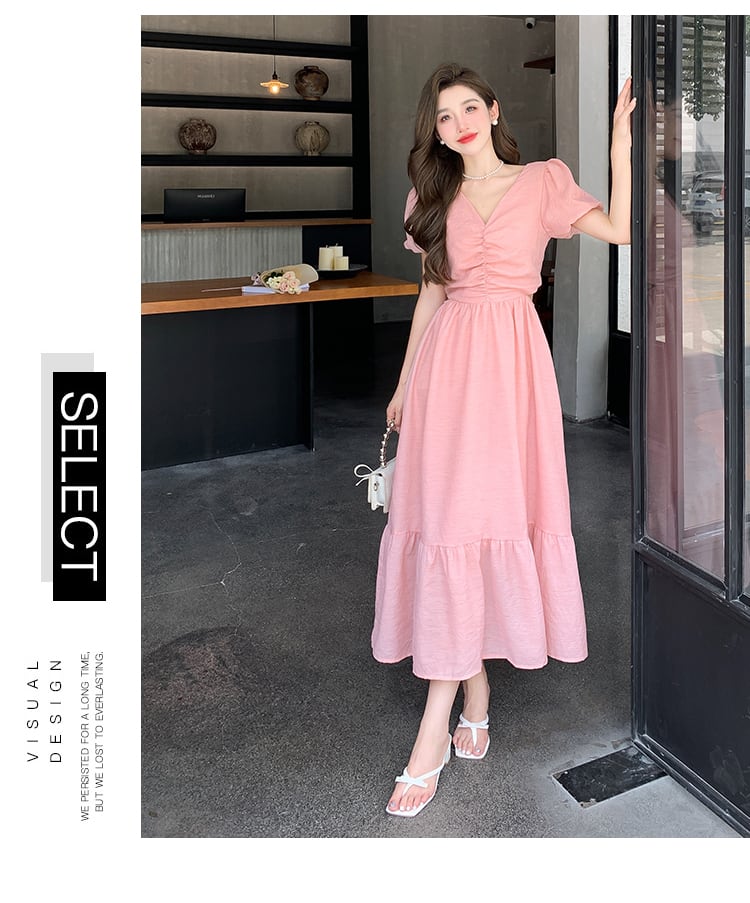 【dress】Vネックギャザーワンピース G20667