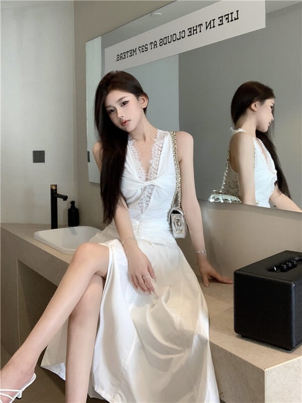 【dress】レース切り替えワンピース　M24053