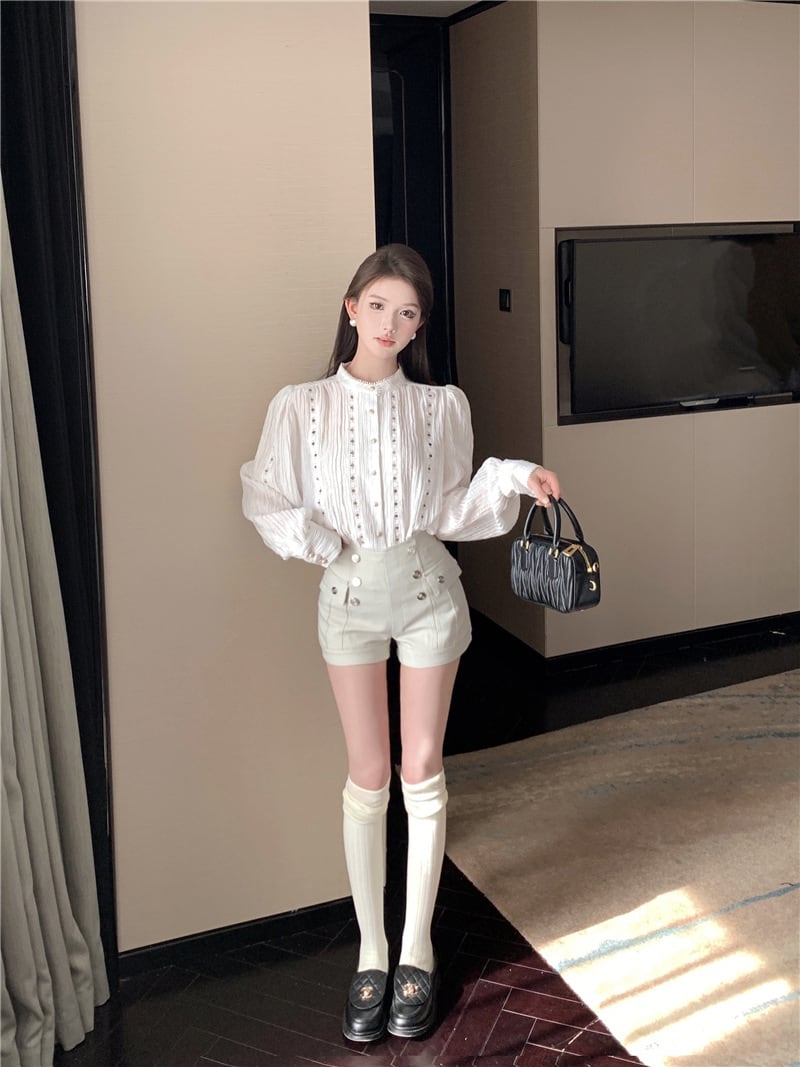 【tops】カットワークシャツブラウス　M29346