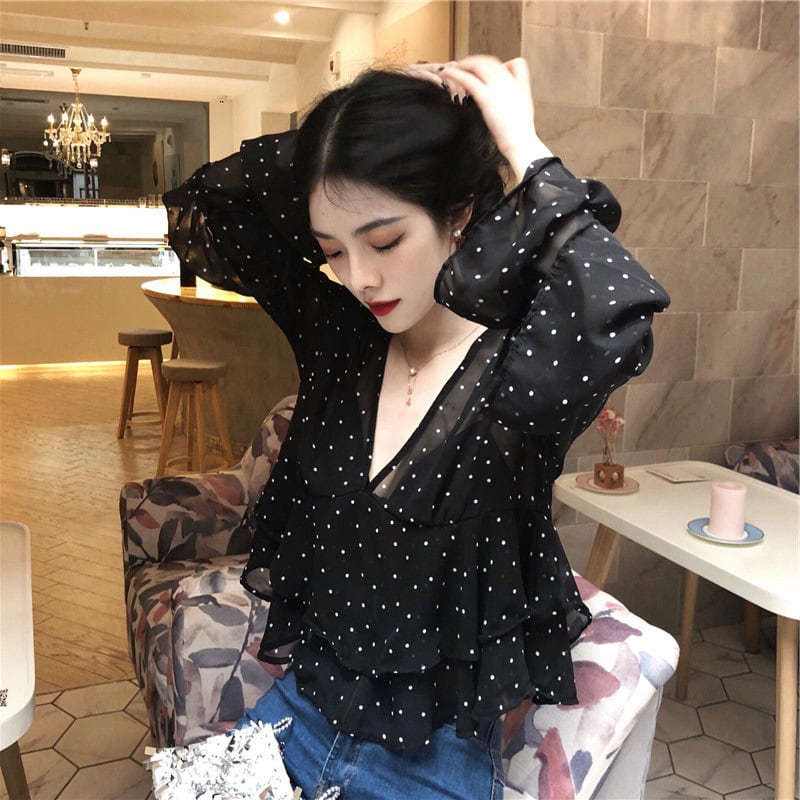 【tops】VネックフリルブラウスG20795