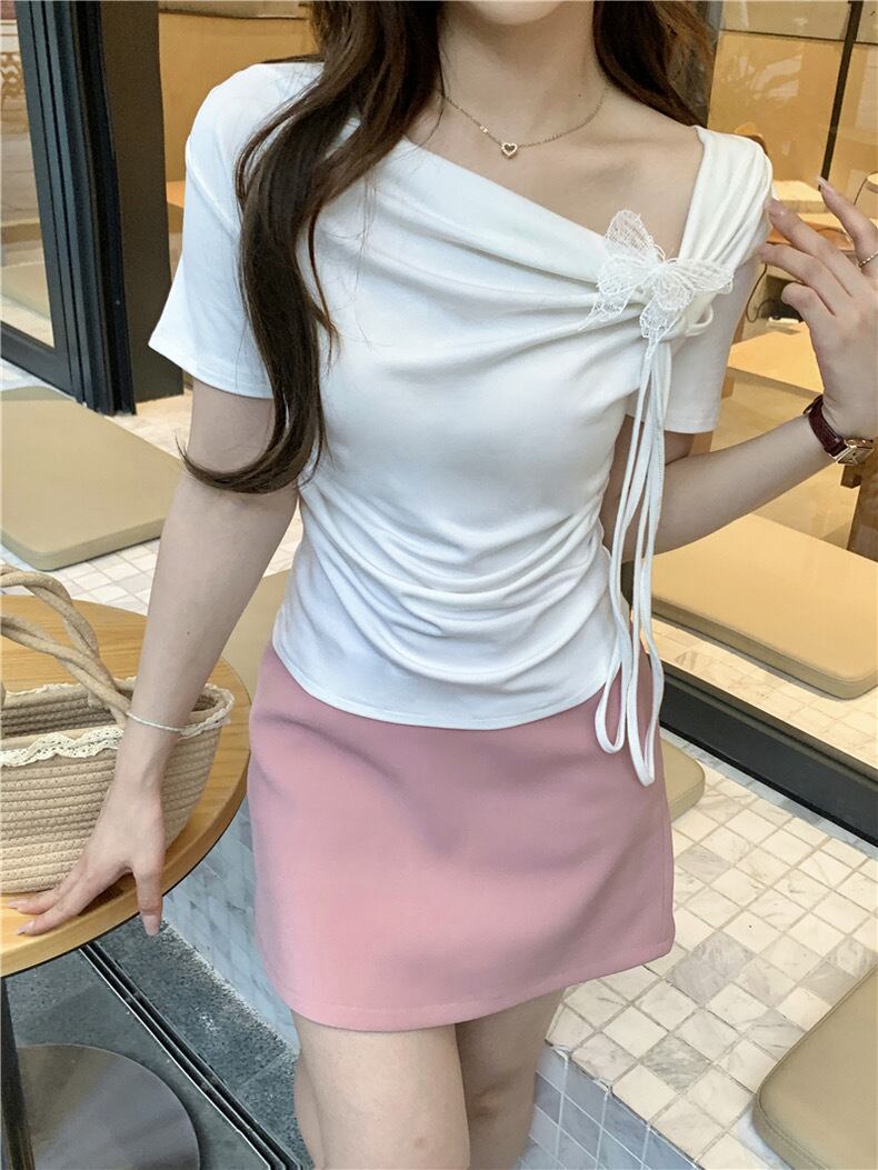 【tops】リボンイレギュラーTシャツG21557