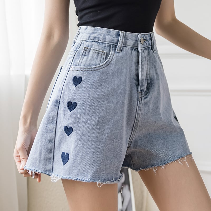 【bottoms】一目惚れ！INS風無地合わせやすい韓国ファッションハート柄ショートパンツF0229