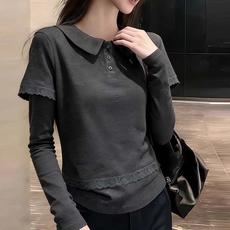 【tops】ピーターパンカラーフェイクレイヤードトップス Q7819
