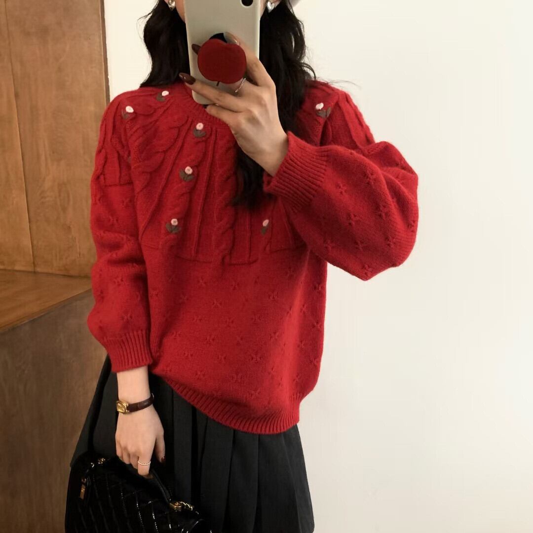 【tops】刺繍ニットセーター　M27837