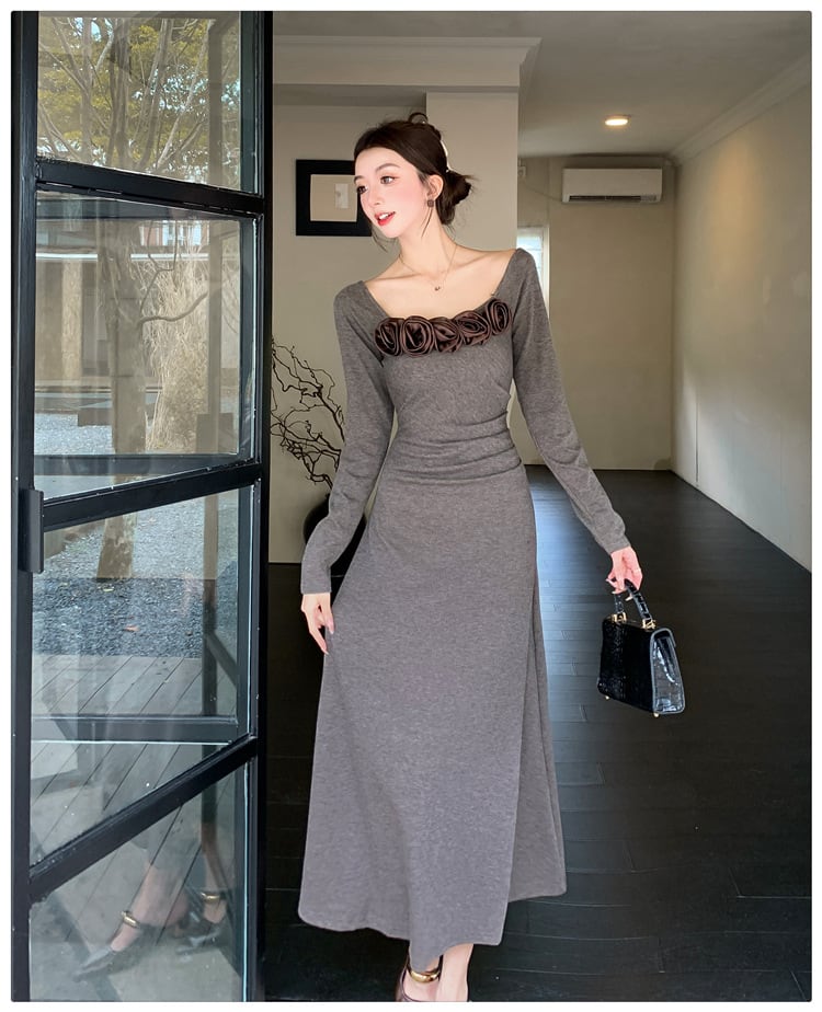 【dress】立体フラワーニットワンピース　M26416
