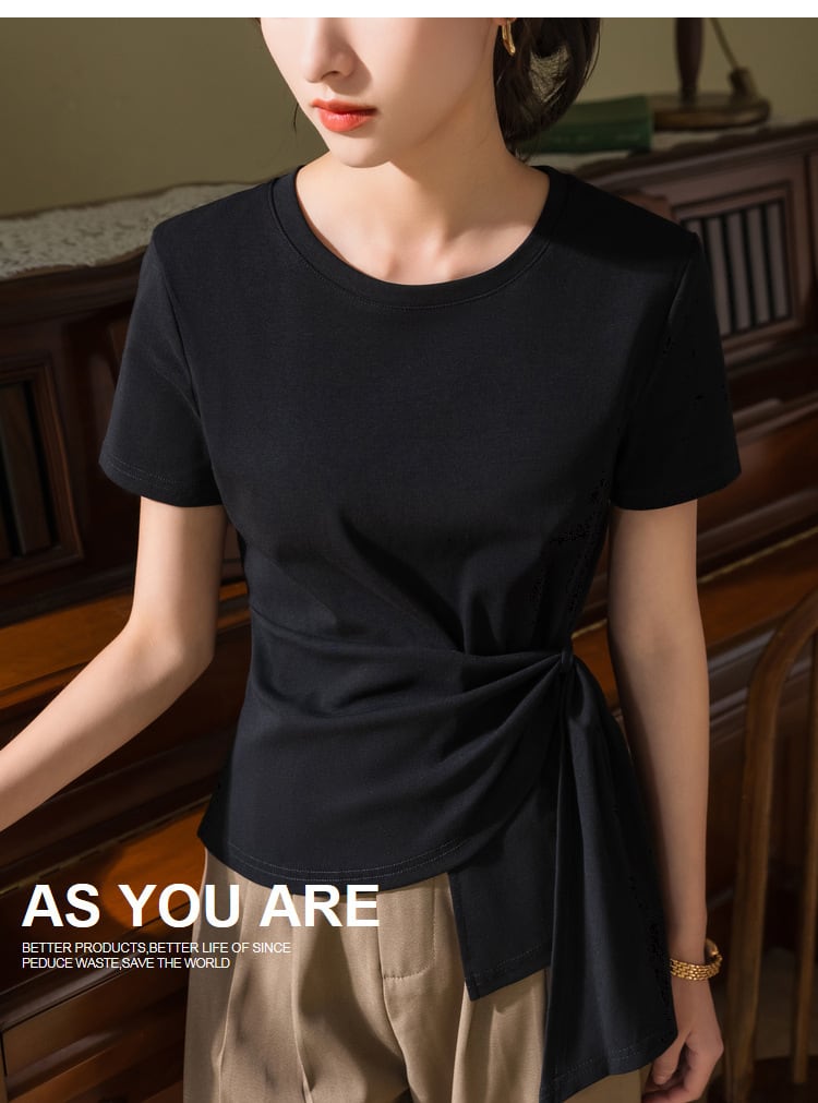 【tops】3色ラウンドネックイレギュラーＴシャツF7385