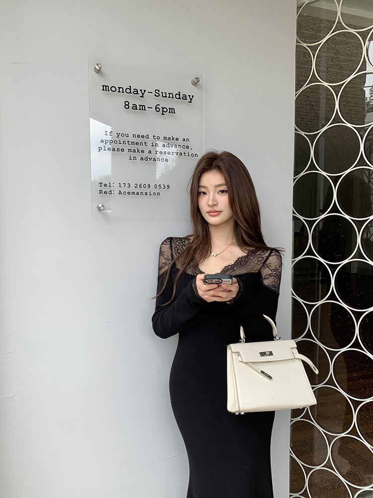 【dress】レースドッキングマーメイドニットワンピース　N2902