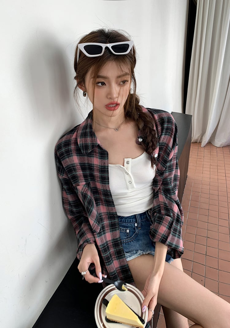 【tops】チェック柄シャツトップス　M25331