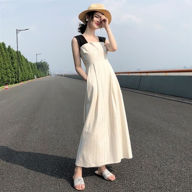 【dress】好感度UP!気質満点セクシースウィート切り替え無地キャミワンピース G0458